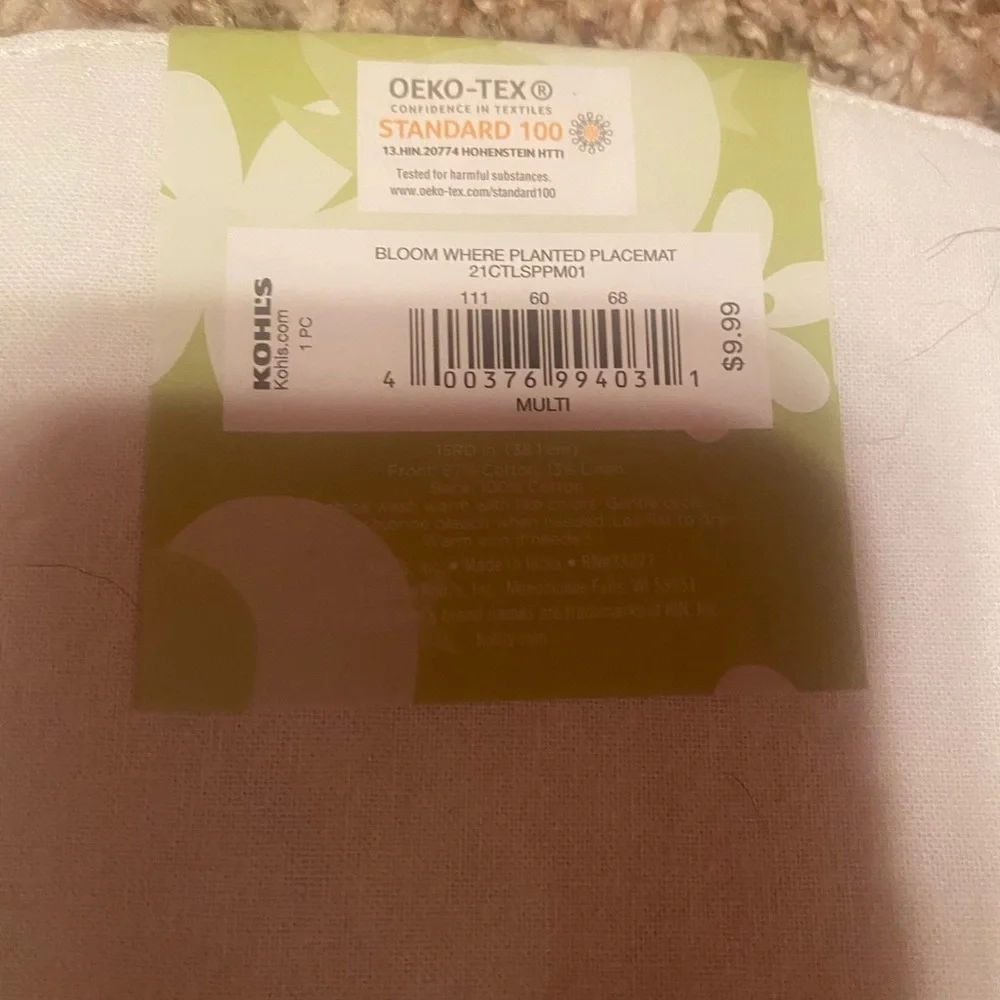 NWT Cottage Core Floral “Bloom Where You Are Planted” Kohls Placemats